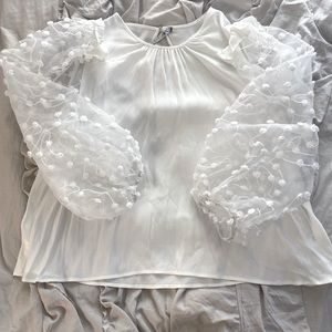 **ZARA** Embroidered* White* Bubble Sleeve* Blouse